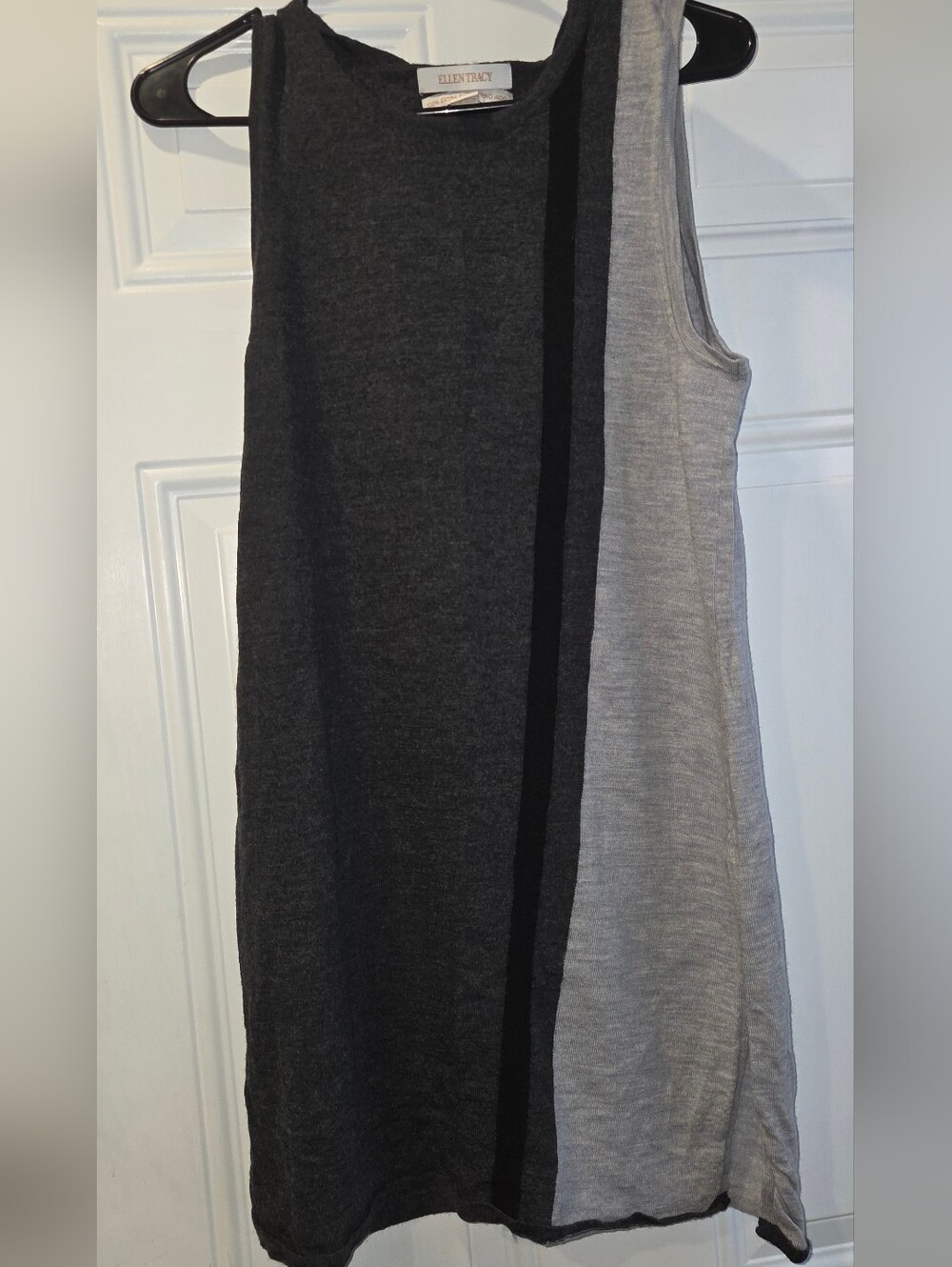 Ellen Tracy Two-Tone Grey & Charcoal Sleeveless Top XL 100% Merino Wool